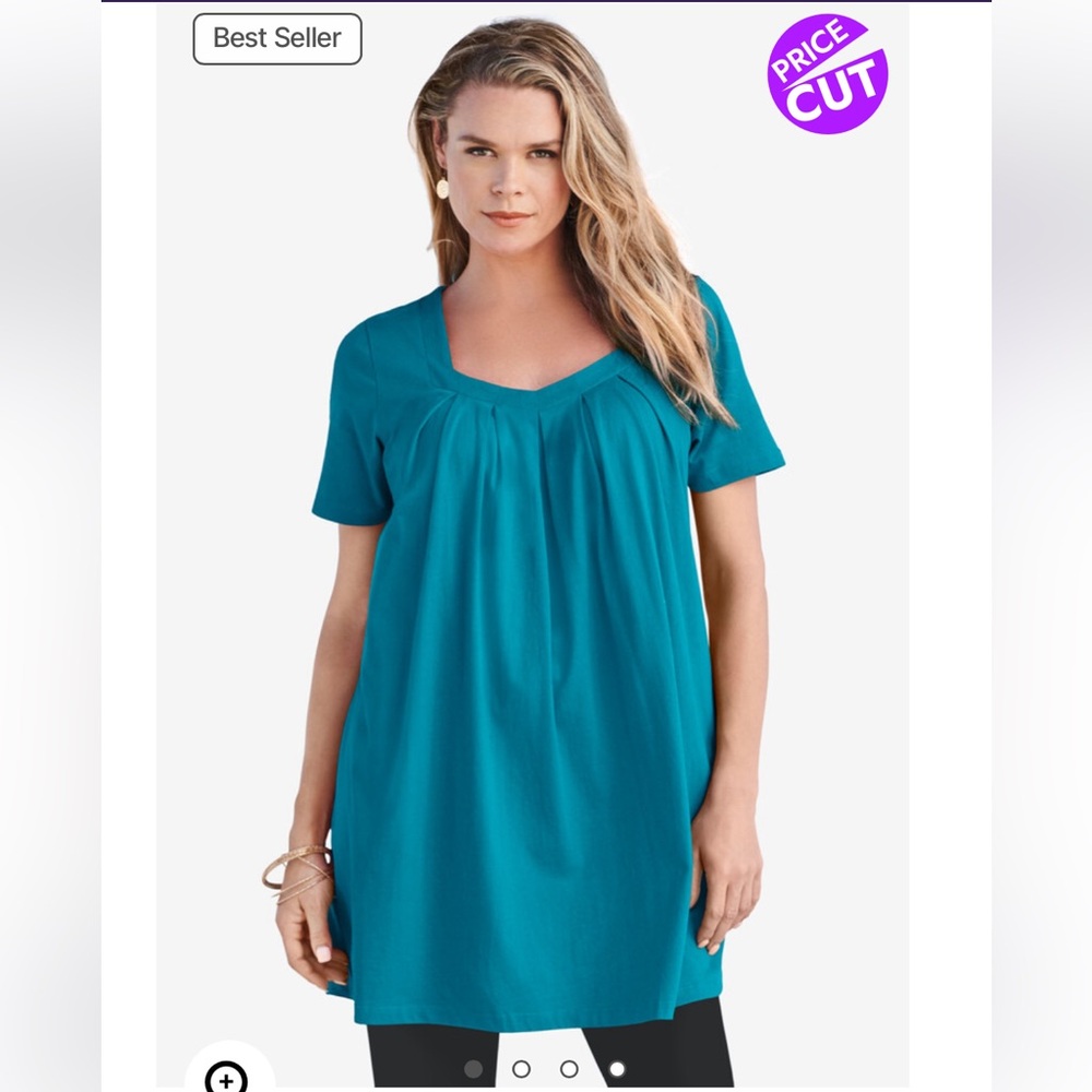 NIP Roamans 1X tunic turquoise pleated front Never worn. In original package